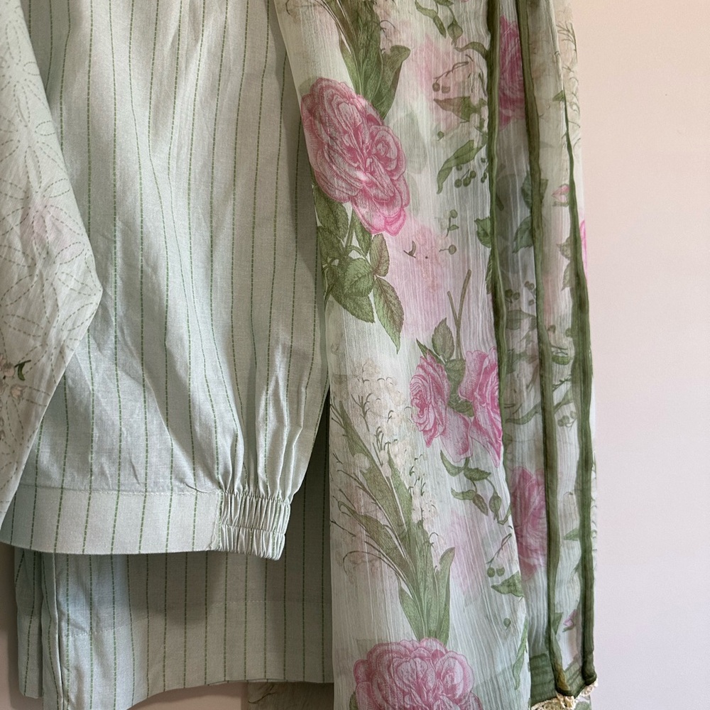 Floral Embroidered Green 3Pc Dress - Picture 4 of 5